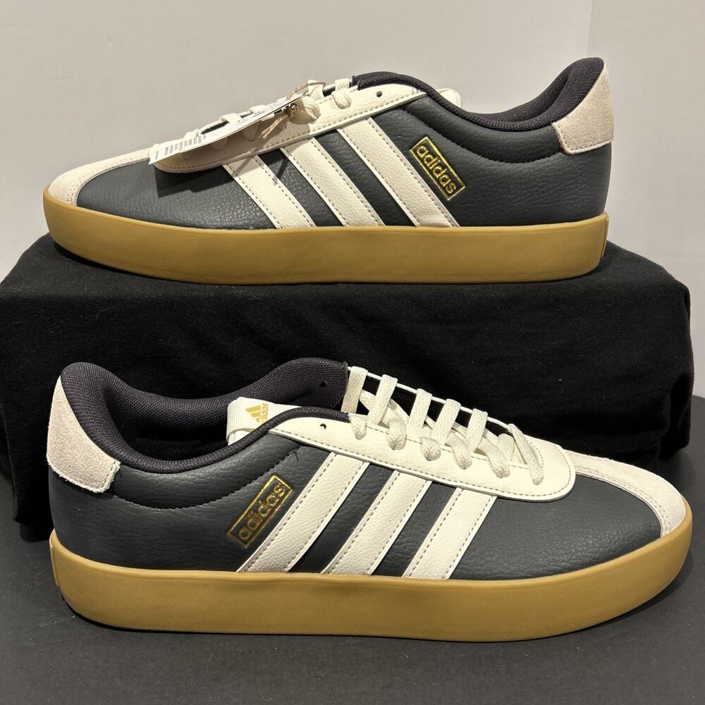 Adidas VL Court 3.0 Carbon Core White Gold Shoes Men's JR8638 Size 11.5